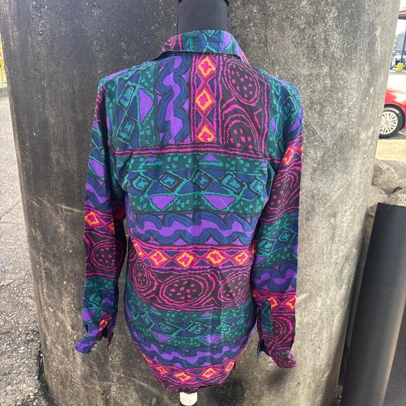 Vintage Silk Long Sleeve Blouse Womens XS Geometric Print 80's Artsy - Picture 6 of 6